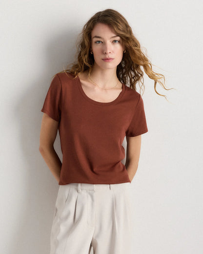 Cotton Modal Scoop Neck Tee - XS / Navy