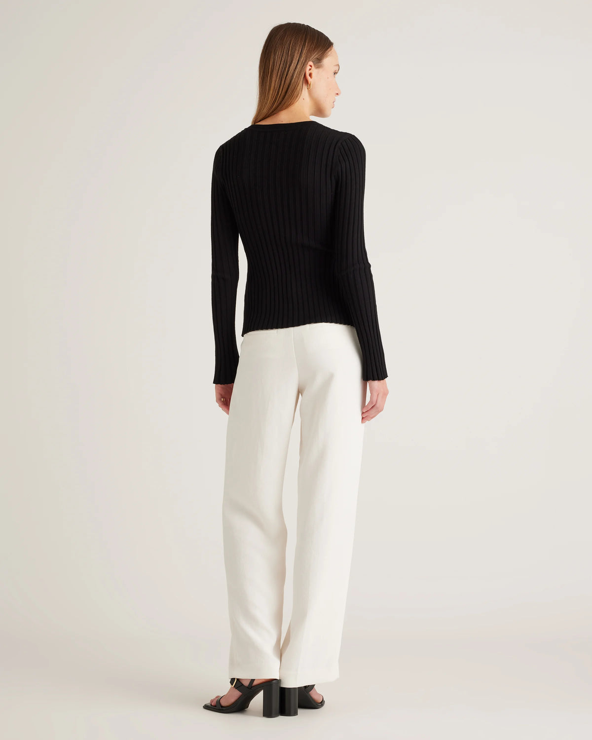 Cotton Cashmere Ribbed Long Sleeve Sweater - XS / Sugar Stone