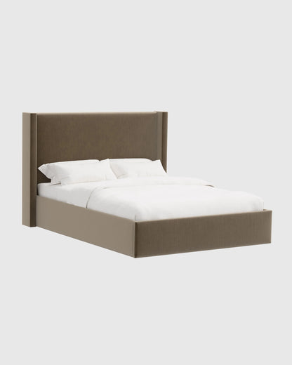 Wingback Bed in Performance Velvet - Full / Walnut