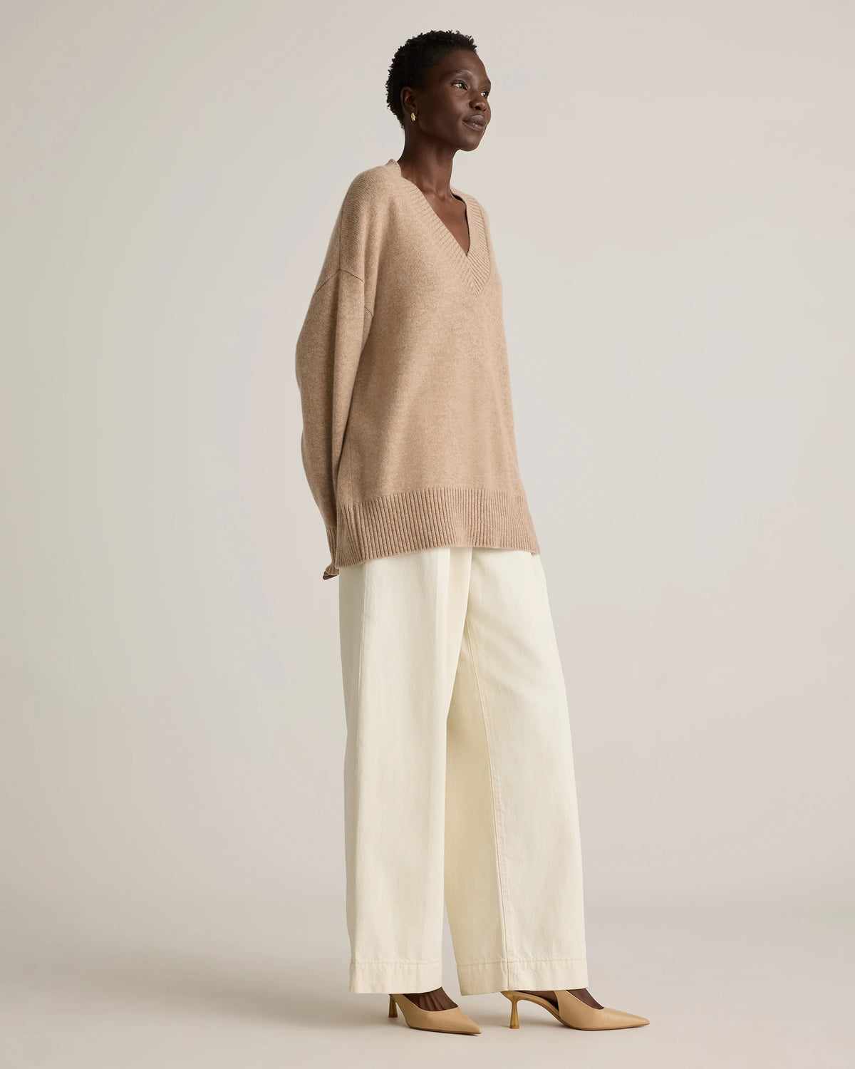 Mongolian Cashmere Oversized V-Neck Sweater - XS / Elk Brown