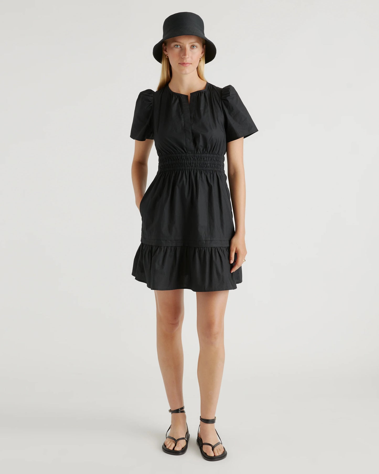 100% Organic Cotton Poplin Tiered Mini Dress - XS / Riviera Blue Heirloom Floral