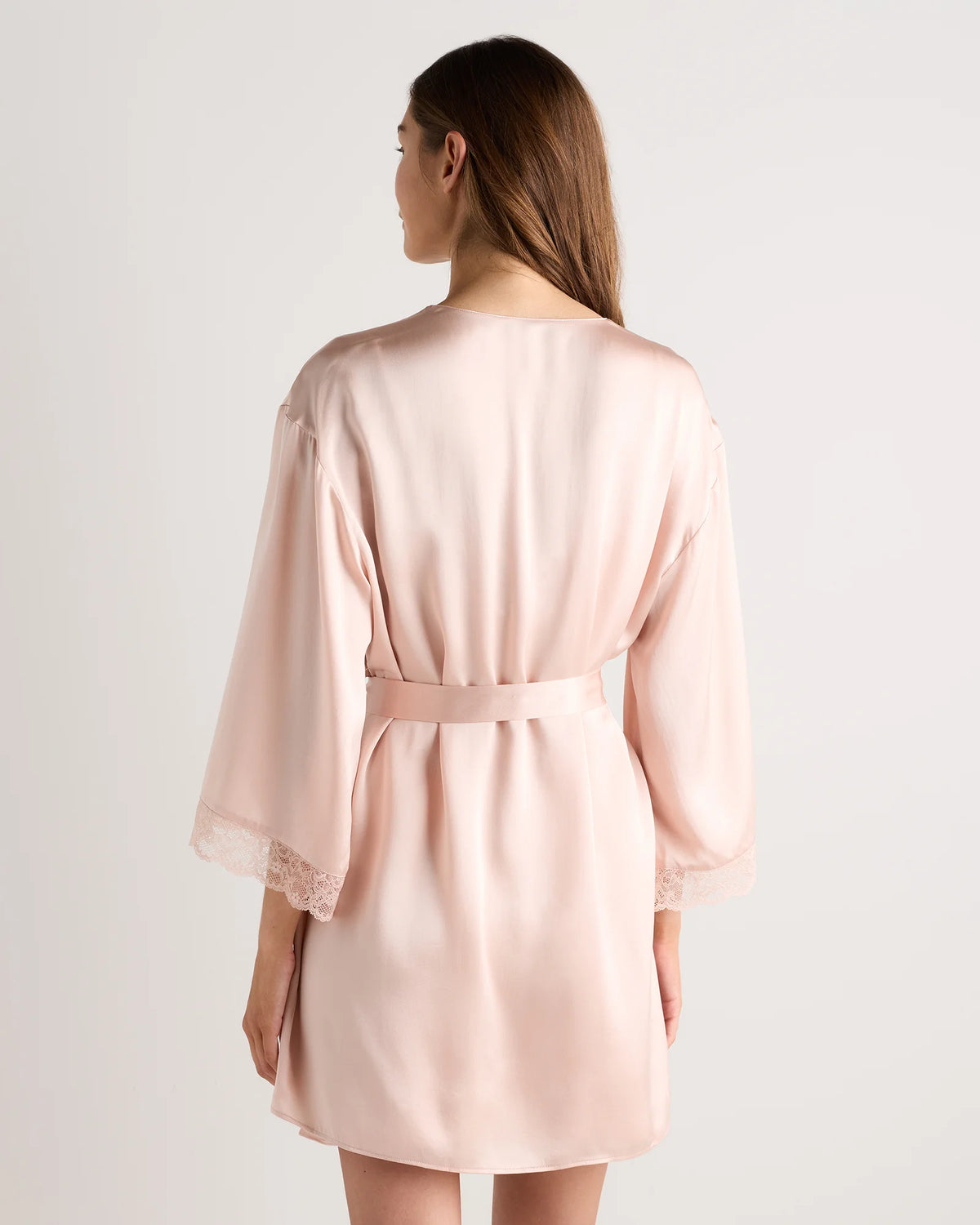 100% Washable Silk Satin Lace Trim Robe - XS / Black