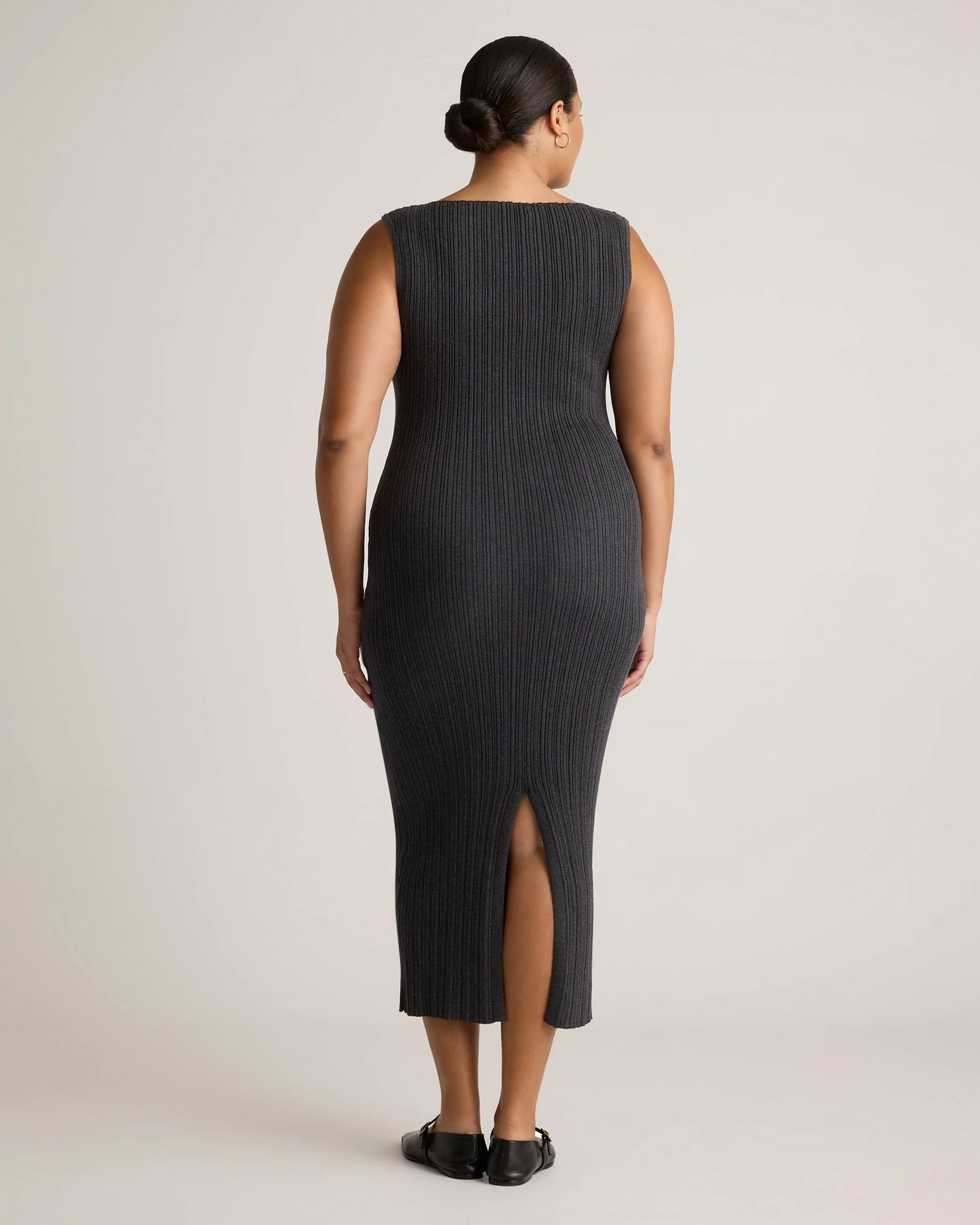 Cotton Cashmere Ribbed Sleeveless Midi Dress - XS / Heather Oatmeal