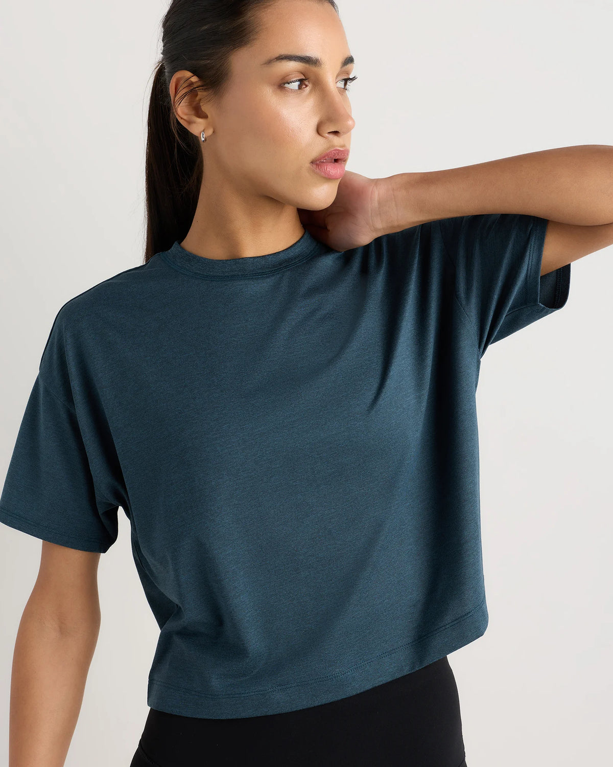 Flowknit Breeze Boxy Cropped Tee - XS / Heather Deep Navy