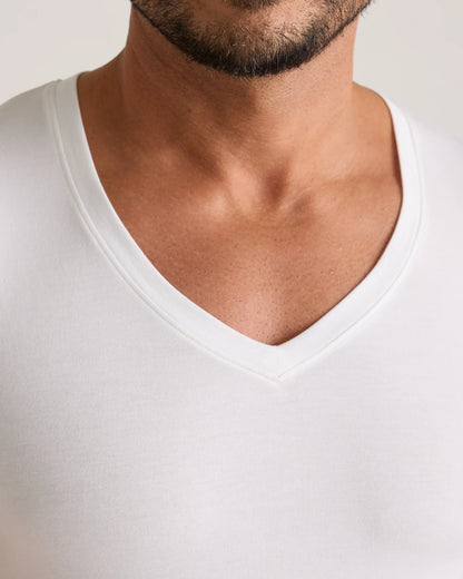 Soft Stretch V-Neck Undershirt (3-Pack) - S / Classic White