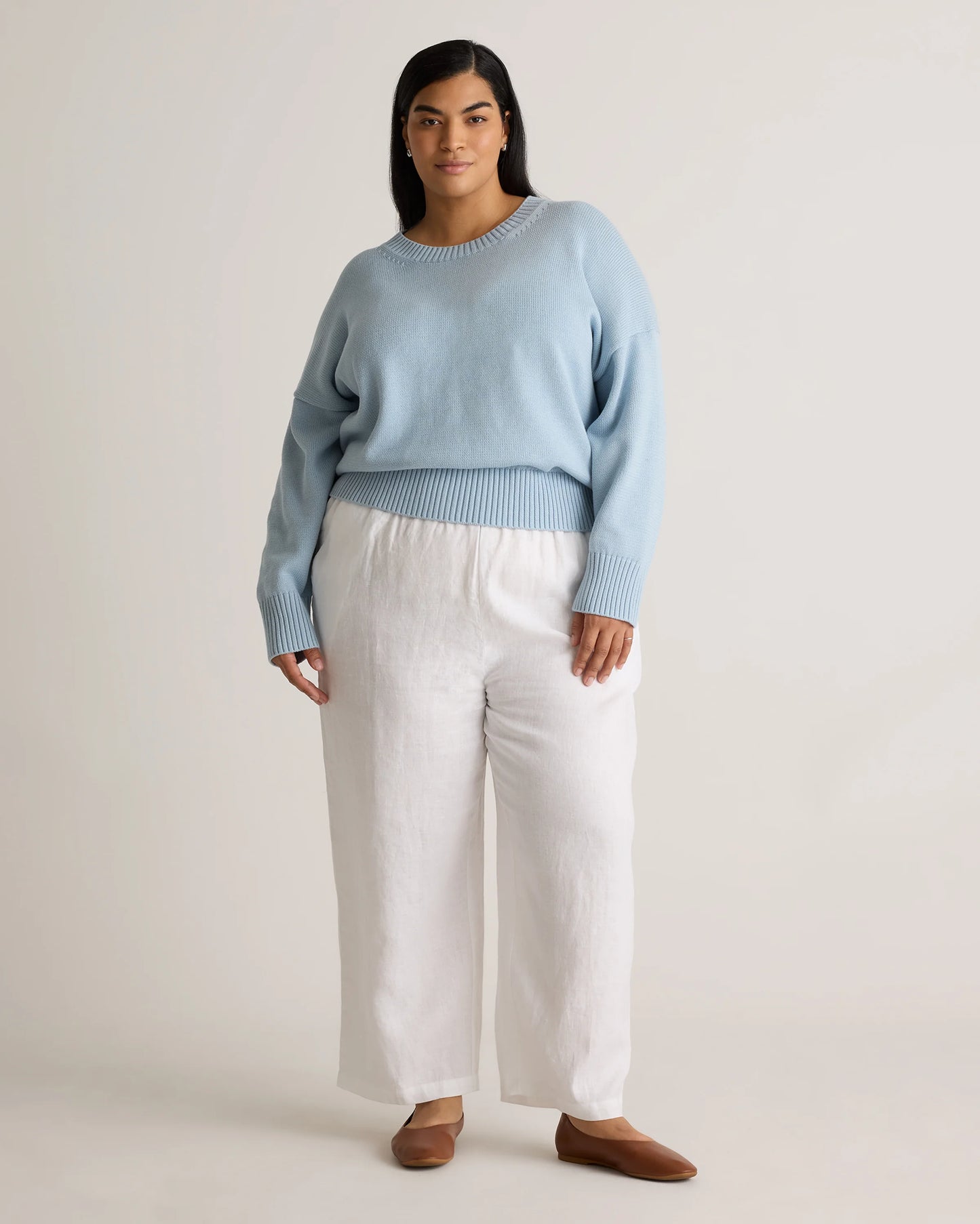 100% Organic Cotton Boyfriend Crew Sweater - 1X / Shell Pink
