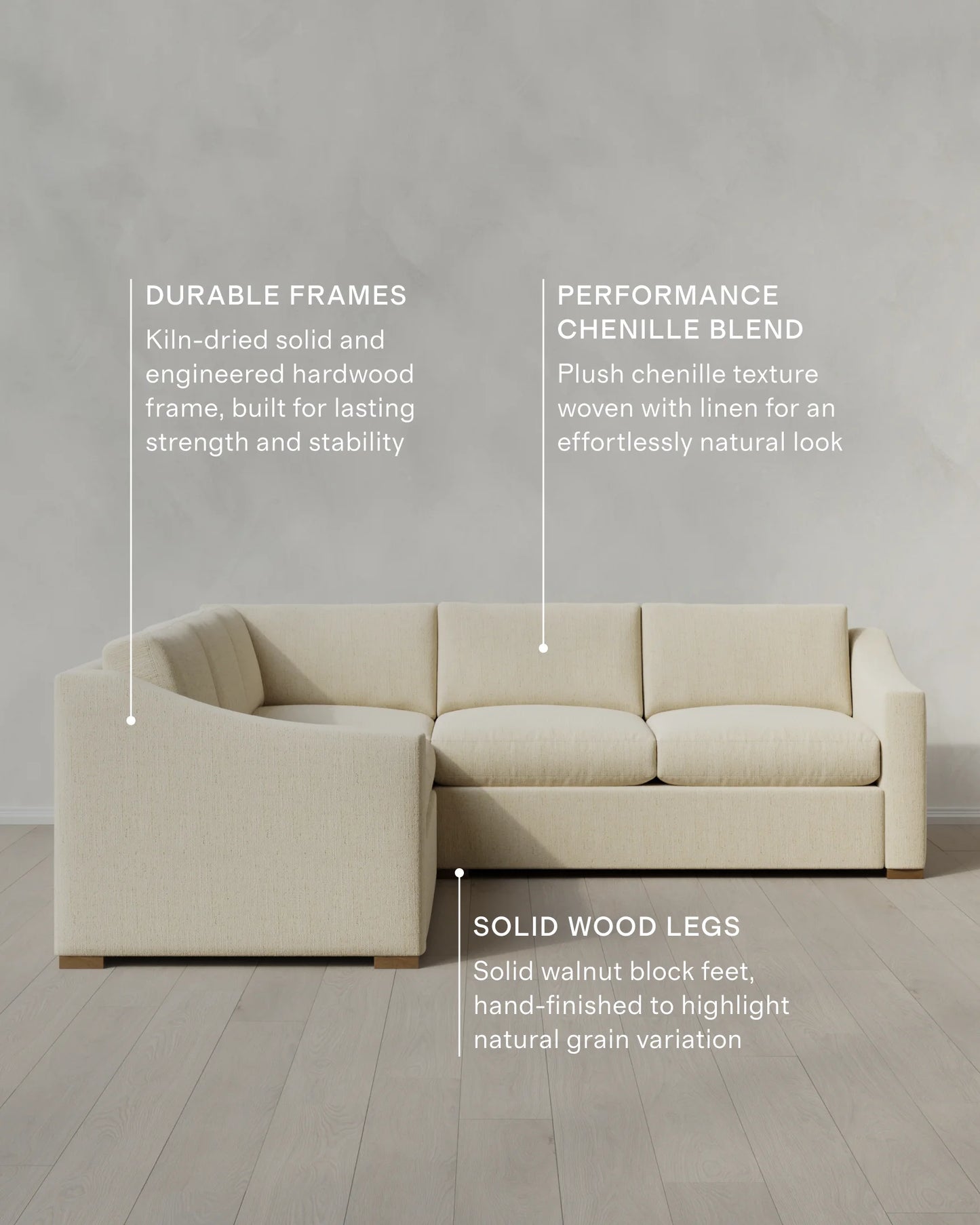 Hollis Slope Arm L Sectional in Performance Chenille Linen Blend - 110x110 / Snow