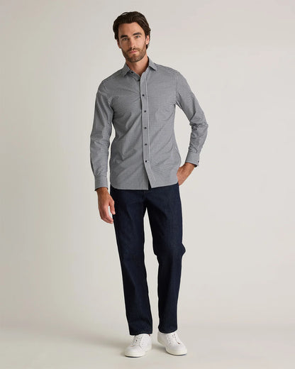 Organic Cotton Stretch Poplin Dress Shirt - S / White/Navy Minigrid