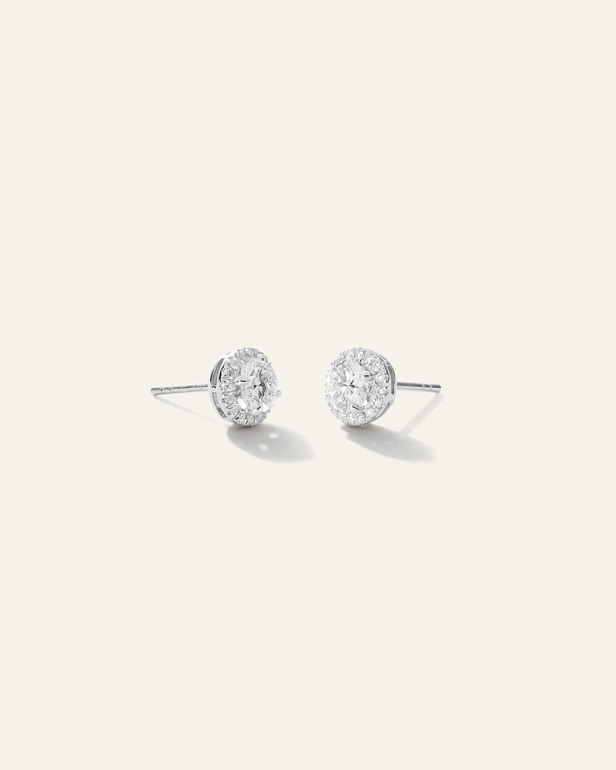 14K Gold Lab Grown Diamond Halo Studs - 1ctw - One Size / White Gold