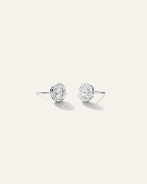 14K Gold Lab Grown Diamond Halo Studs - 1ctw - One Size / White Gold