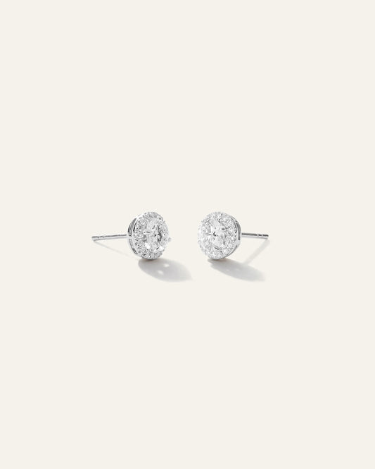 14K Gold Lab Grown Diamond Halo Studs - 1ctw - One Size / White Gold