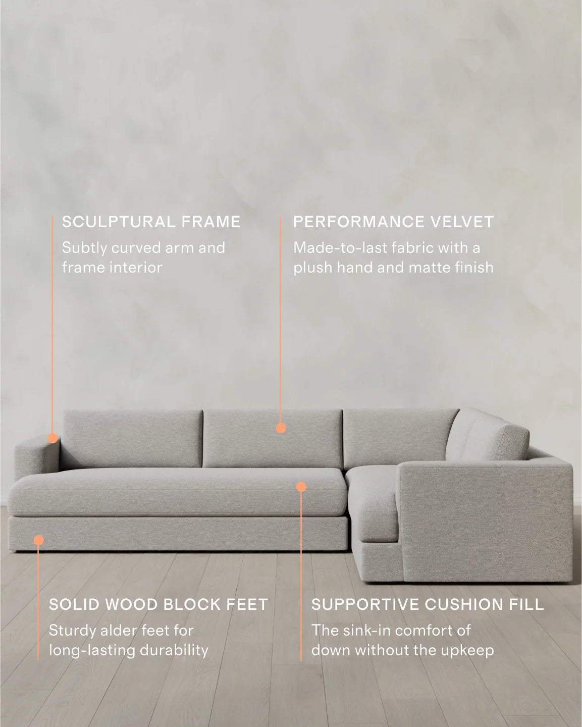 Sierra Curved Arm L Sectional in Performance Basketweave - Right Arm / Fog