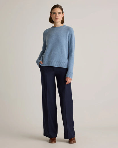 Mongolian Cashmere Boxy Crewneck Sweater - XS / Faded Denim/Brown/Ivory Variegated Stripe