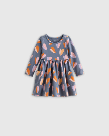 Organic Cotton Long Sleeve Fit and Flare Pocket Dress - 12-18M / Purple Poppy Garden
