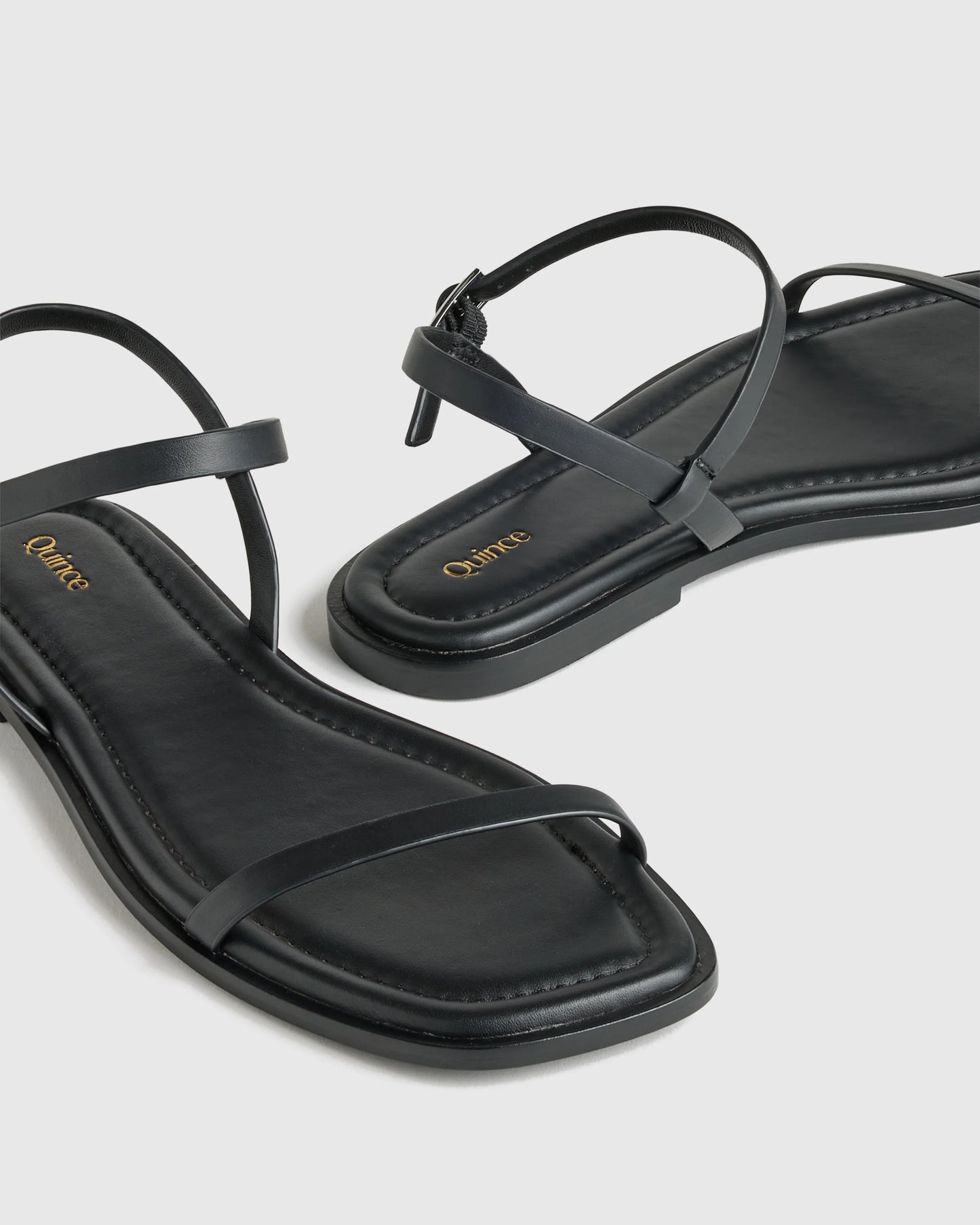 Italian Leather Ankle Strap Flat Sandal - 5 / Black