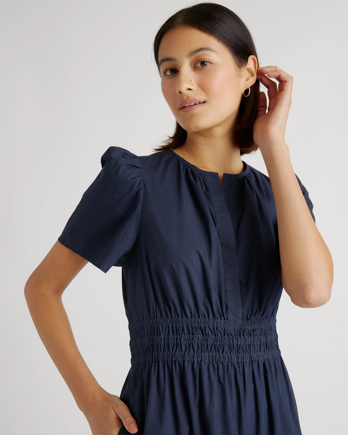 100% Organic Cotton Poplin Tiered Maxi Dress - XS / Navy