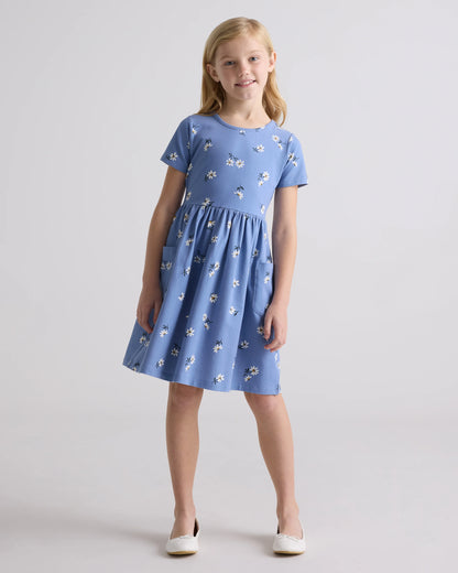 Organic Cotton Fit and Flare Pocket Dress - 6 / Cloud Rainbow Stripe