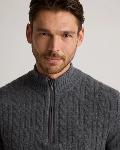 Luxe Baby Cashmere Cable Quarter Zip Sweater - S / Pearled Ivory