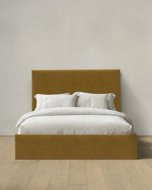 Square Bed in Performance Velvet - Full / Butterscotch