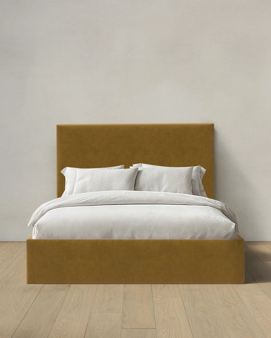 Square Bed in Performance Velvet - Full / Butterscotch