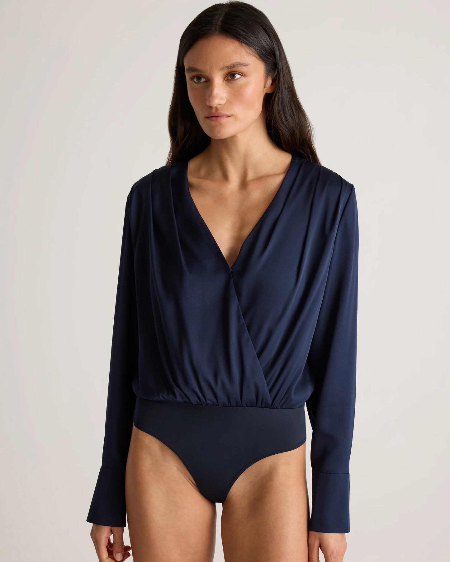 Washable Stretch Silk Surplice Bodysuit - XS / Moonstone Blue