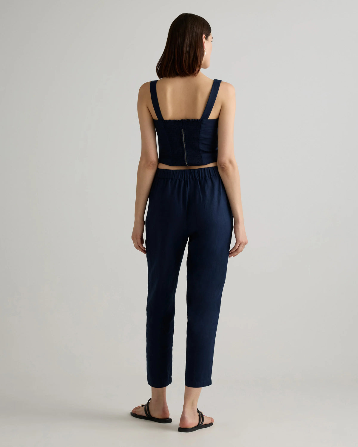 100% European Linen Tapered Ankle Pants - XS / Blue Pinstripe