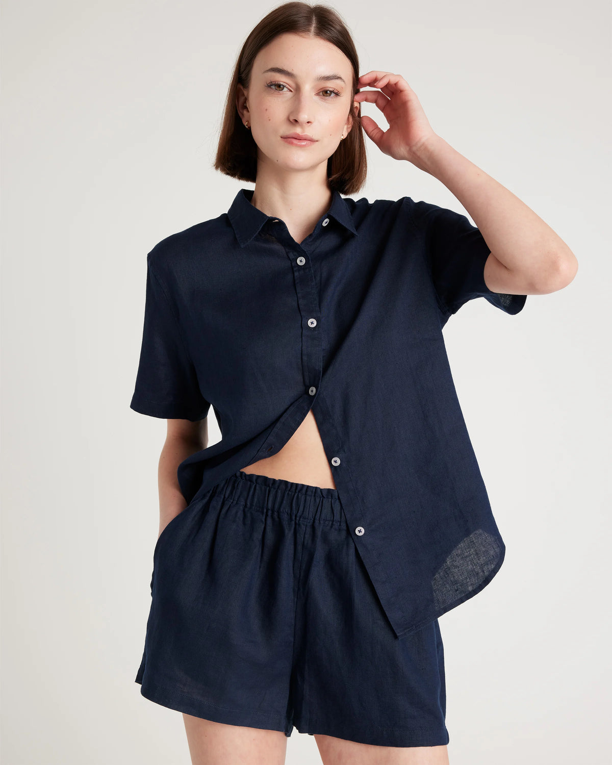 100% European Linen Shorts Pajama Set - XS / French Blue