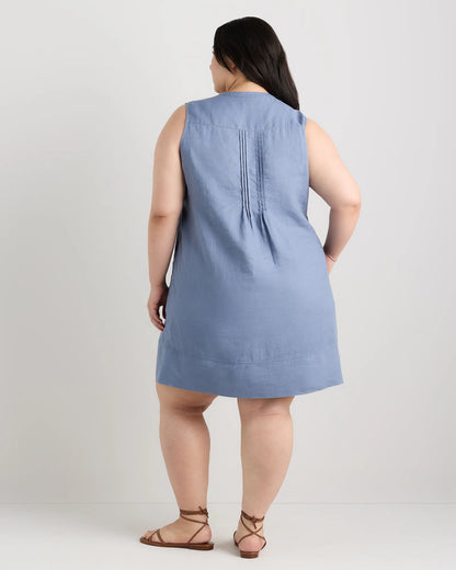 100% European Linen Sleeveless Swing Dress - 1X / Bayberry Olive