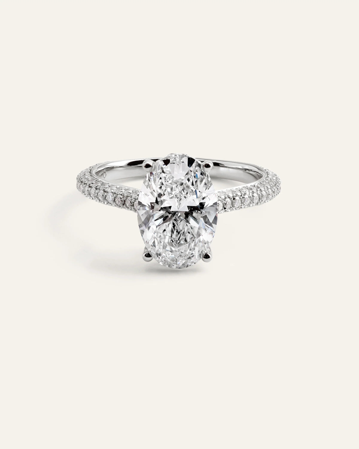 Lab Grown Diamond Oval Pave Cathedral Engagement Ring - 3ct - 4 / Yellow Gold