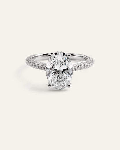 Lab Grown Diamond Oval Pave Cathedral Engagement Ring - 3ct - 4 / Yellow Gold