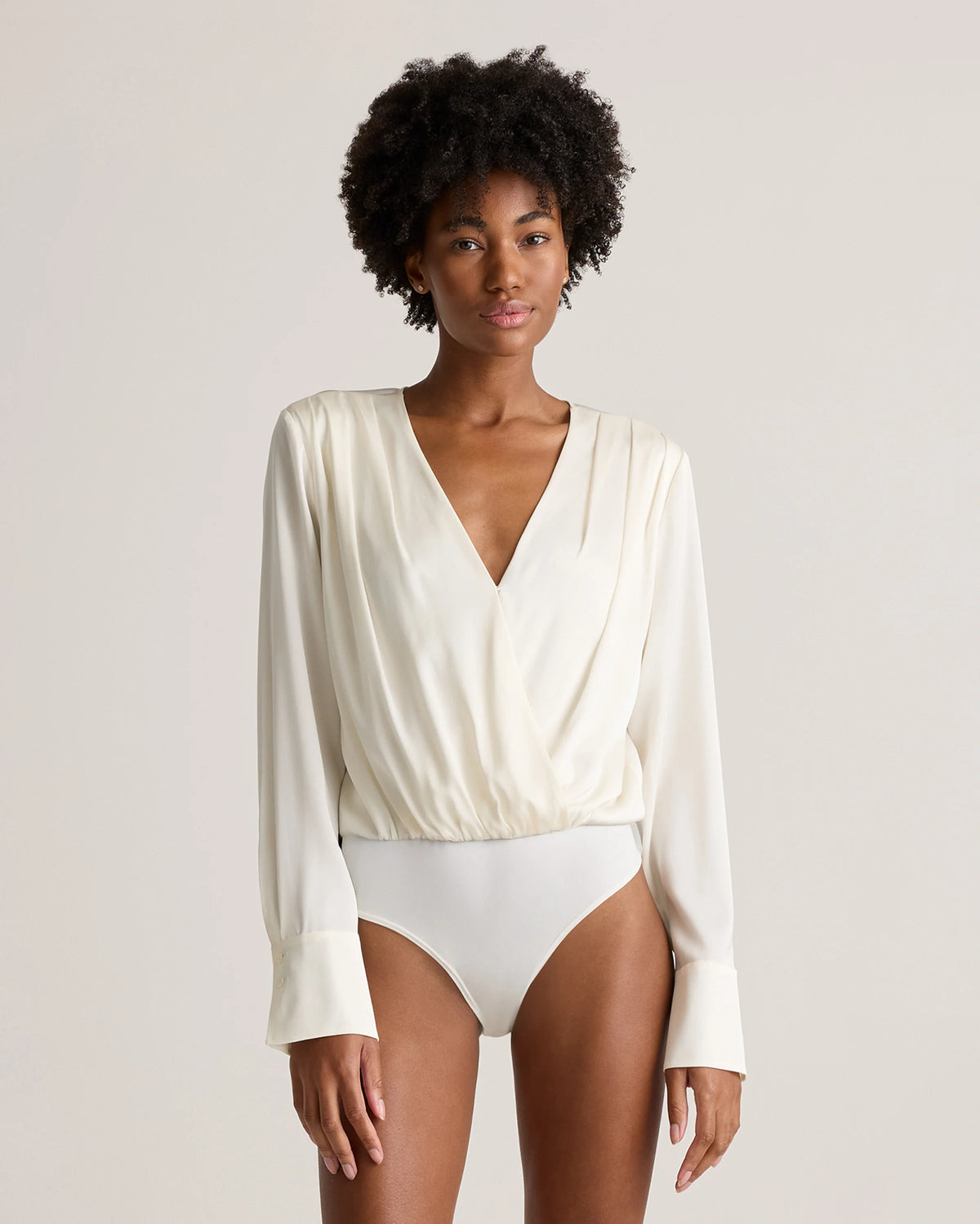 Washable Stretch Silk Surplice Bodysuit - XS / Moonstone Blue