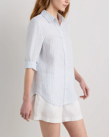 100% European Linen Long Sleeve Shirt - XS / Blue Pinstripe