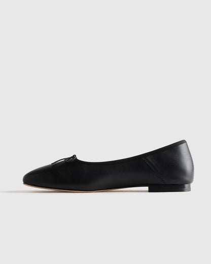 Italian Leather Square Toe Ballet Flat - 5 / Cognac
