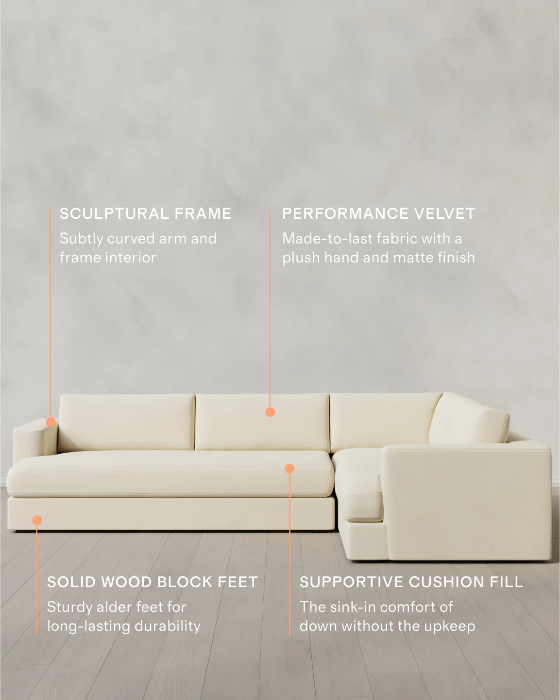 Sierra Curved Arm L Sectional in Performance Velvet - Right Arm / Sable