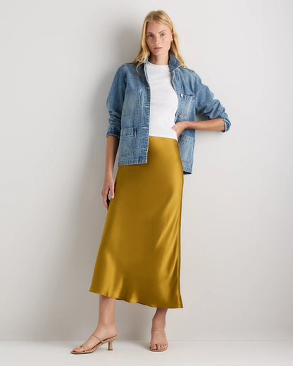 100% Washable Silk Maxi Skirt - XS / Champagne