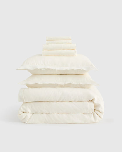 European Linen Double Flange Deluxe Bedding Bundle - Twin / White