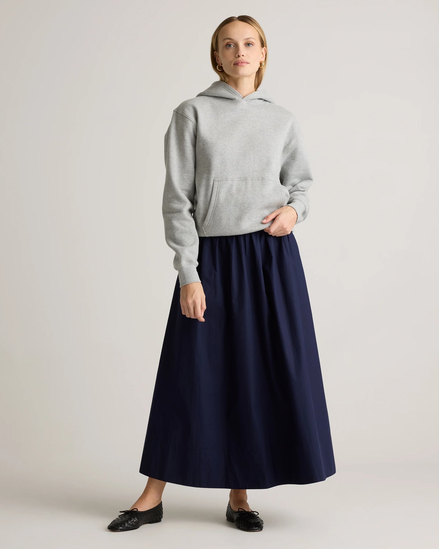 100% Organic Cotton Poplin A-line Maxi Skirt - XS / Classic White