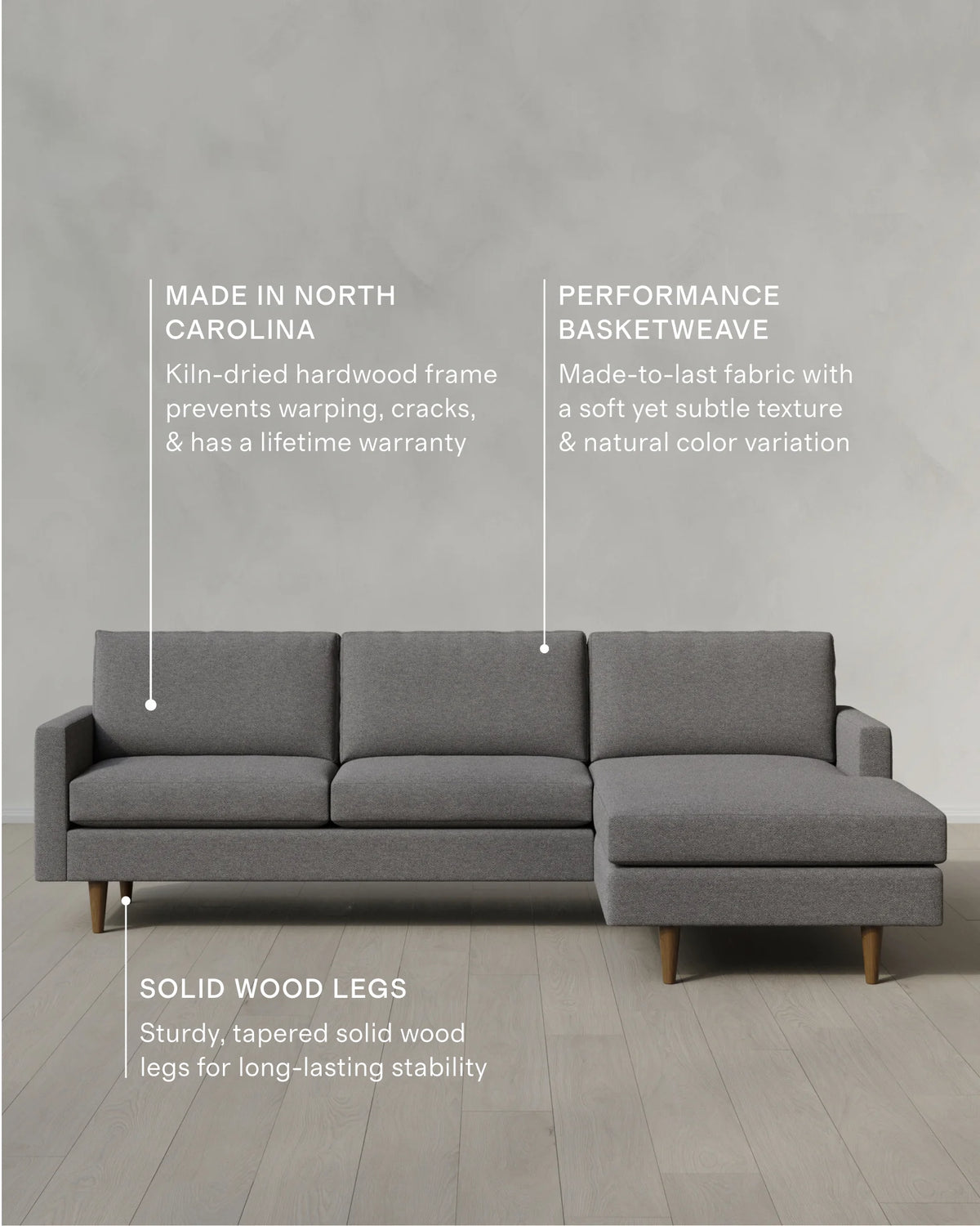 Atlas Midcentury Chaise Sectional in Performance Basketweave - 106" Right Arm / Navy