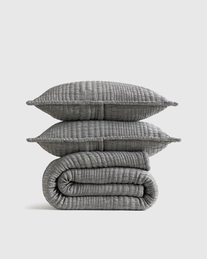 Organic Cotton Channel Stitch Coverlet Set - Twin / Coral Pink