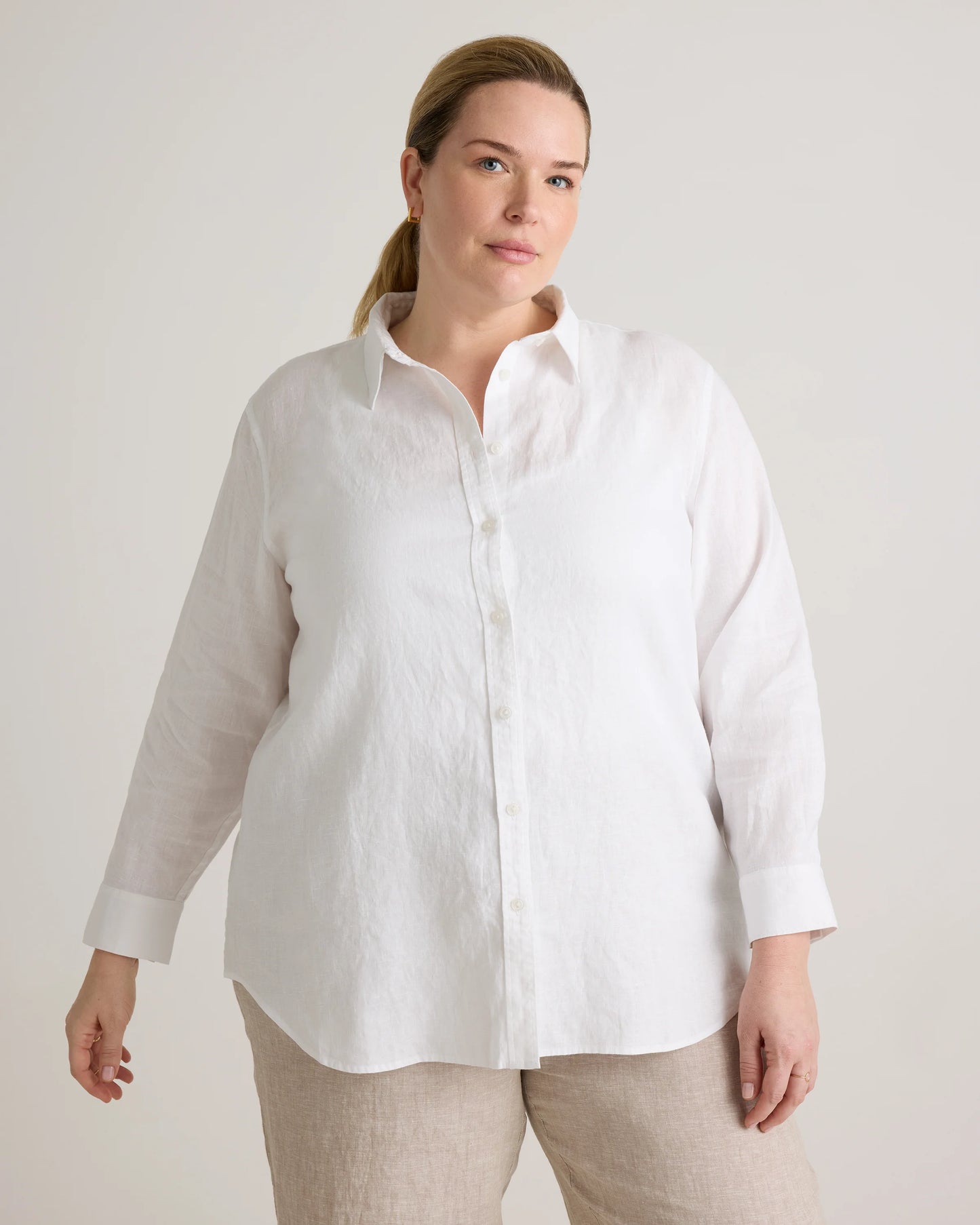 100% European Linen Long Sleeve Shirt - 1X / Flax