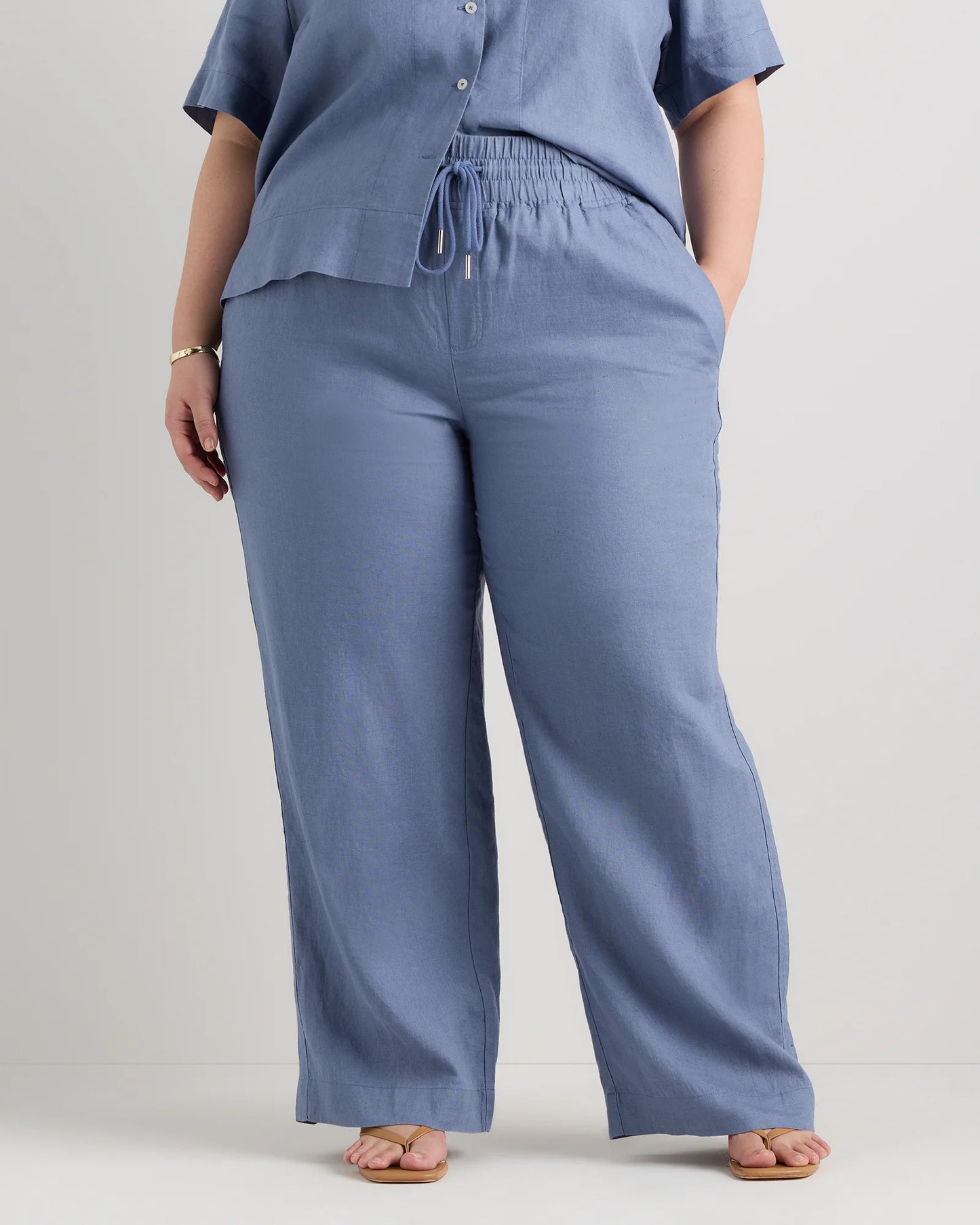 100% European Linen Wide Leg Pants - 1X / Black