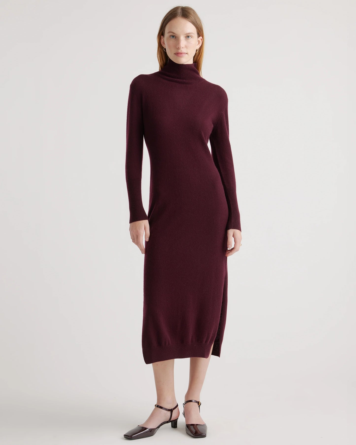 Mongolian Cashmere Turtleneck Midi Sweater Dress - XS / Charcoal