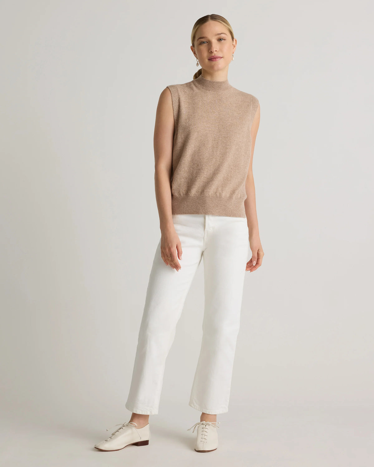 Mongolian Cashmere Mock Neck Sweater Vest - XS / Oatmeal