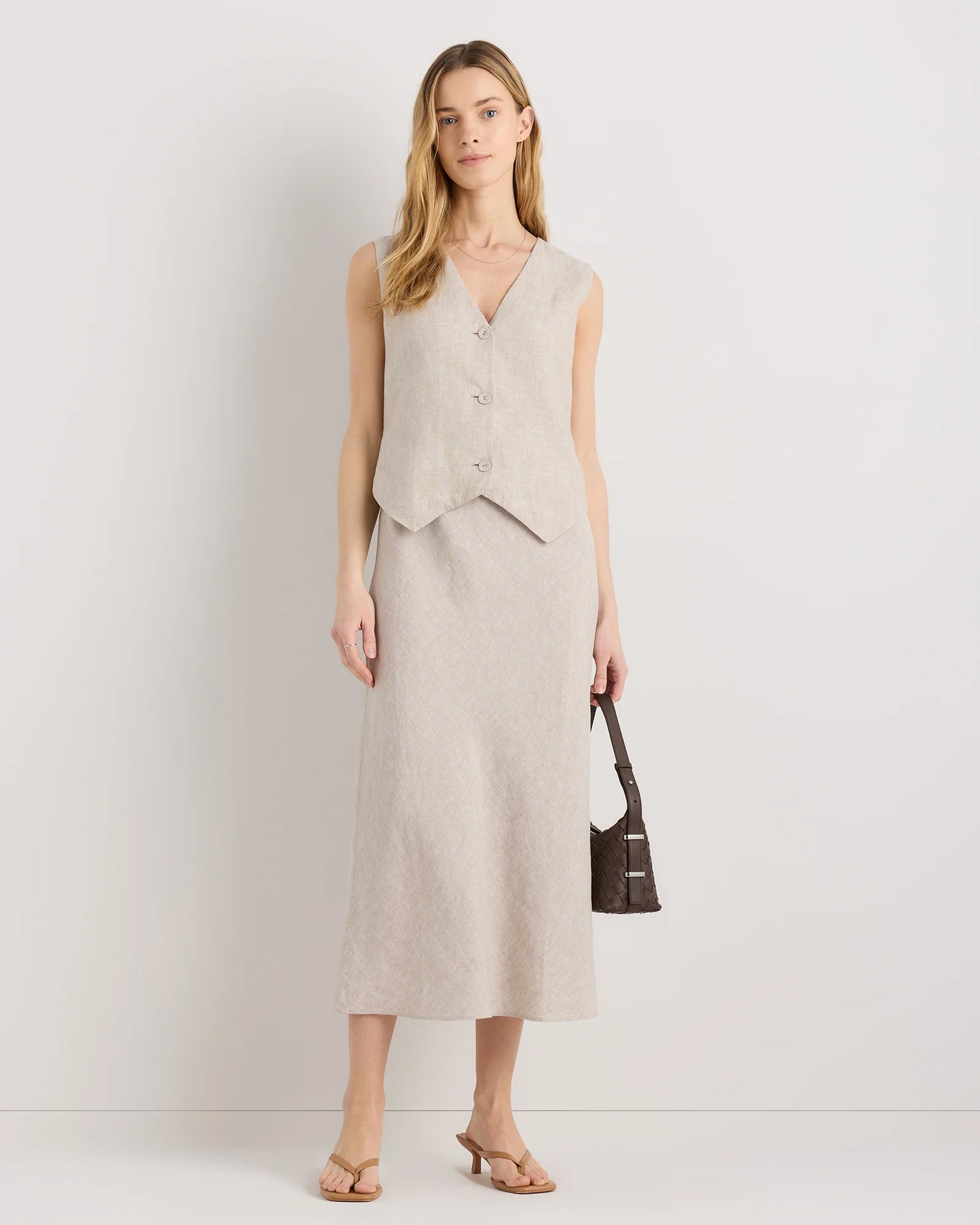 100% European Linen Midi Slip Skirt - XS / Bayberry Olive