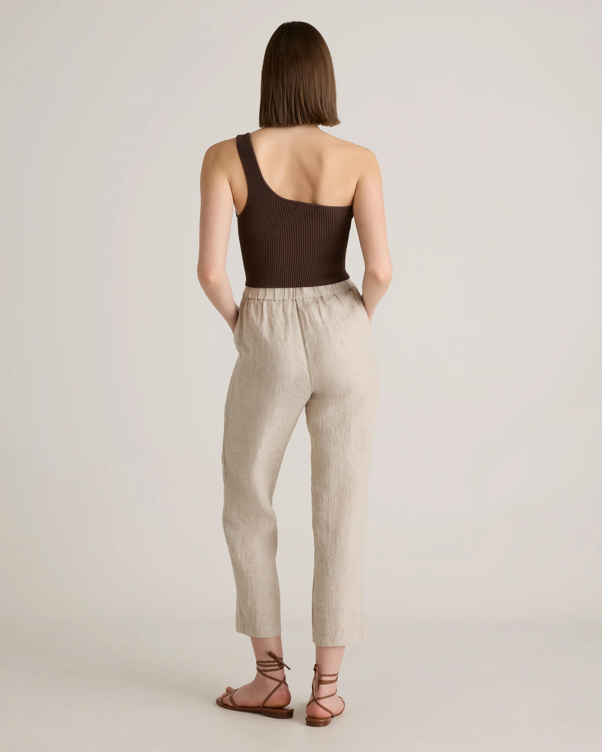 100% European Linen Tapered Ankle Pants - XS / Blue Pinstripe