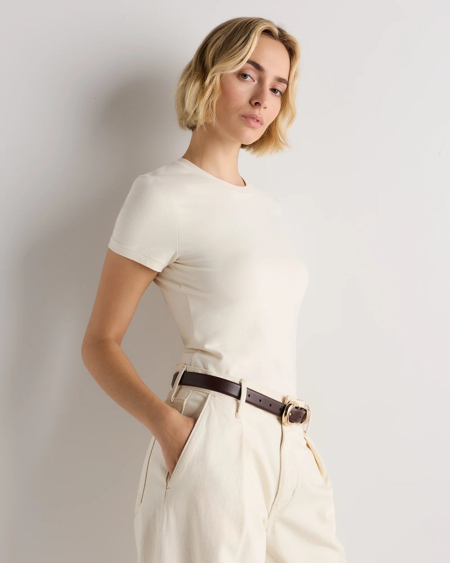 Stretch Cotton Jersey Fitted T-Shirt - XS / Heather Grey