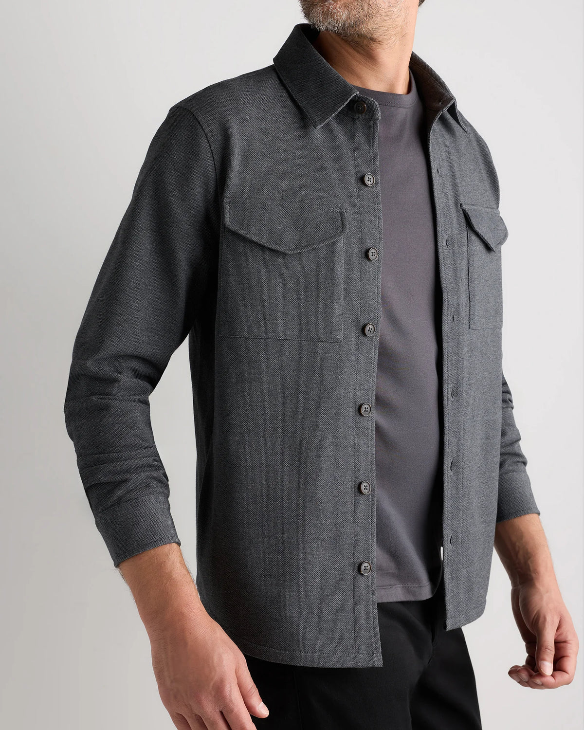 Cotton Pique Knit Overshirt - XS / Heather Charcoal