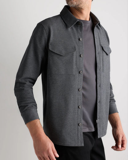 Cotton Pique Knit Overshirt - XS / Heather Charcoal