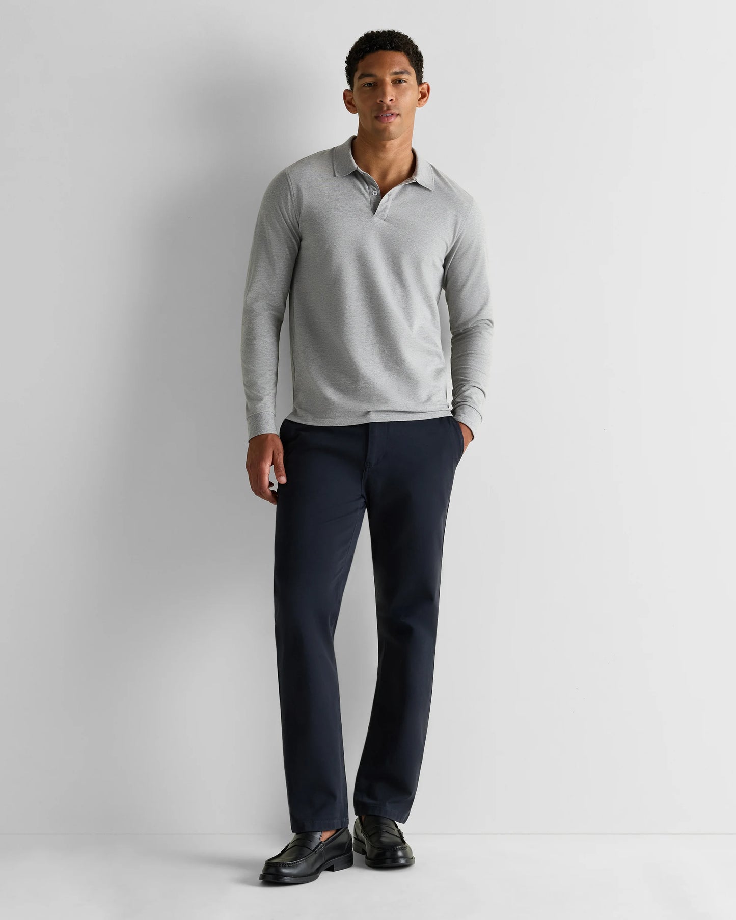 Organic Cotton Long Sleeve Pique Polo - S / Black