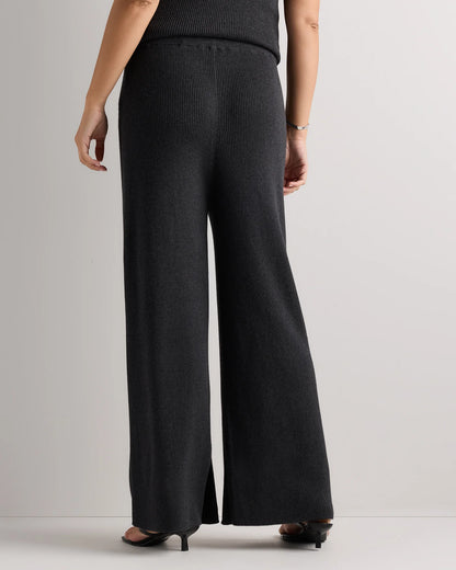 Cotton Cashmere Maternity Wide Leg Pants - XS / Heather Charcoal